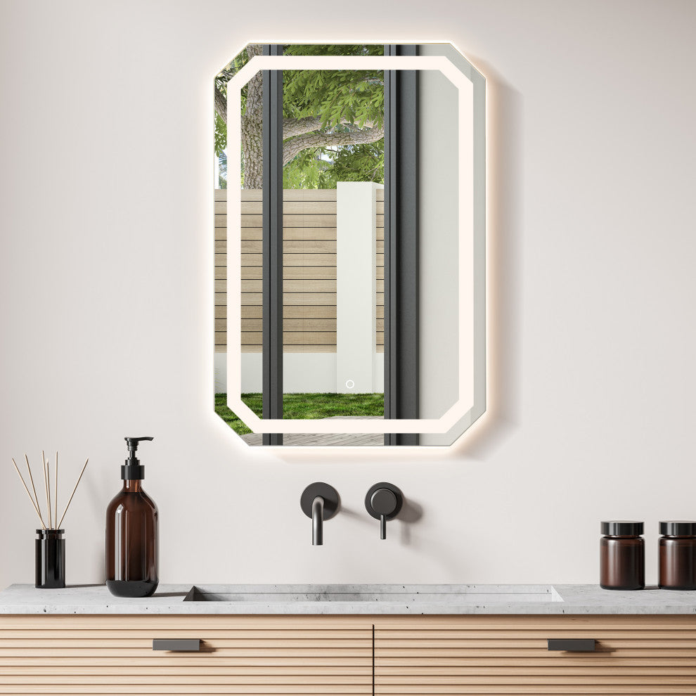 Luma Octogan Frameless LED Bathroom Vanity Mirror, 24"
