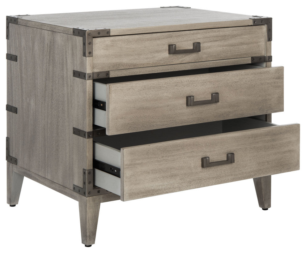 Safavieh Couture Nisha 3 Drawer Wood Nightstand, Light Grey