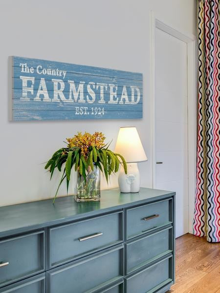 "Country Farmstead" Painting Print on White Wood, 60"x20"