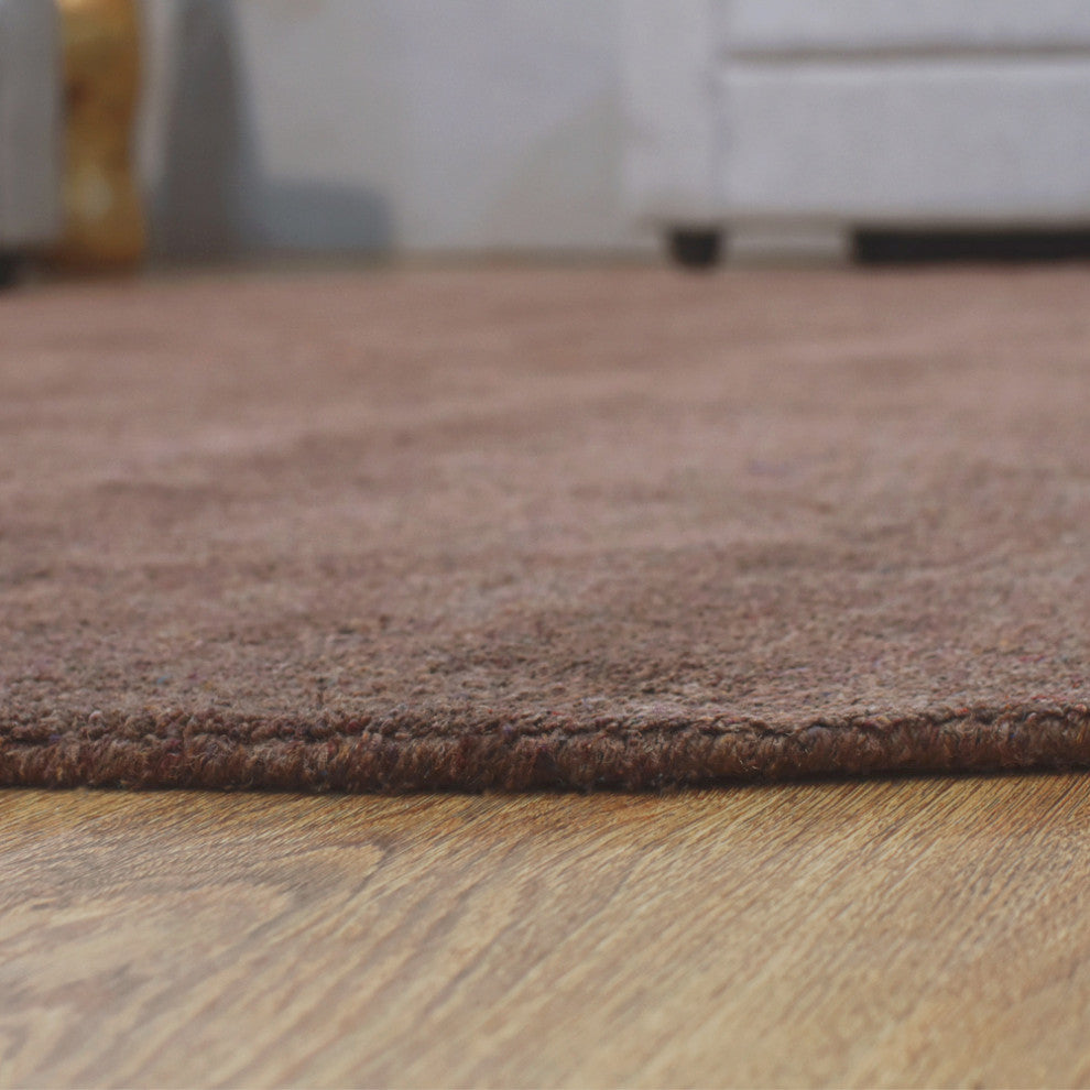 Hand Knotted Loom Silk Mix Area Rug Solid Light Brown, [Round] 8'x8'