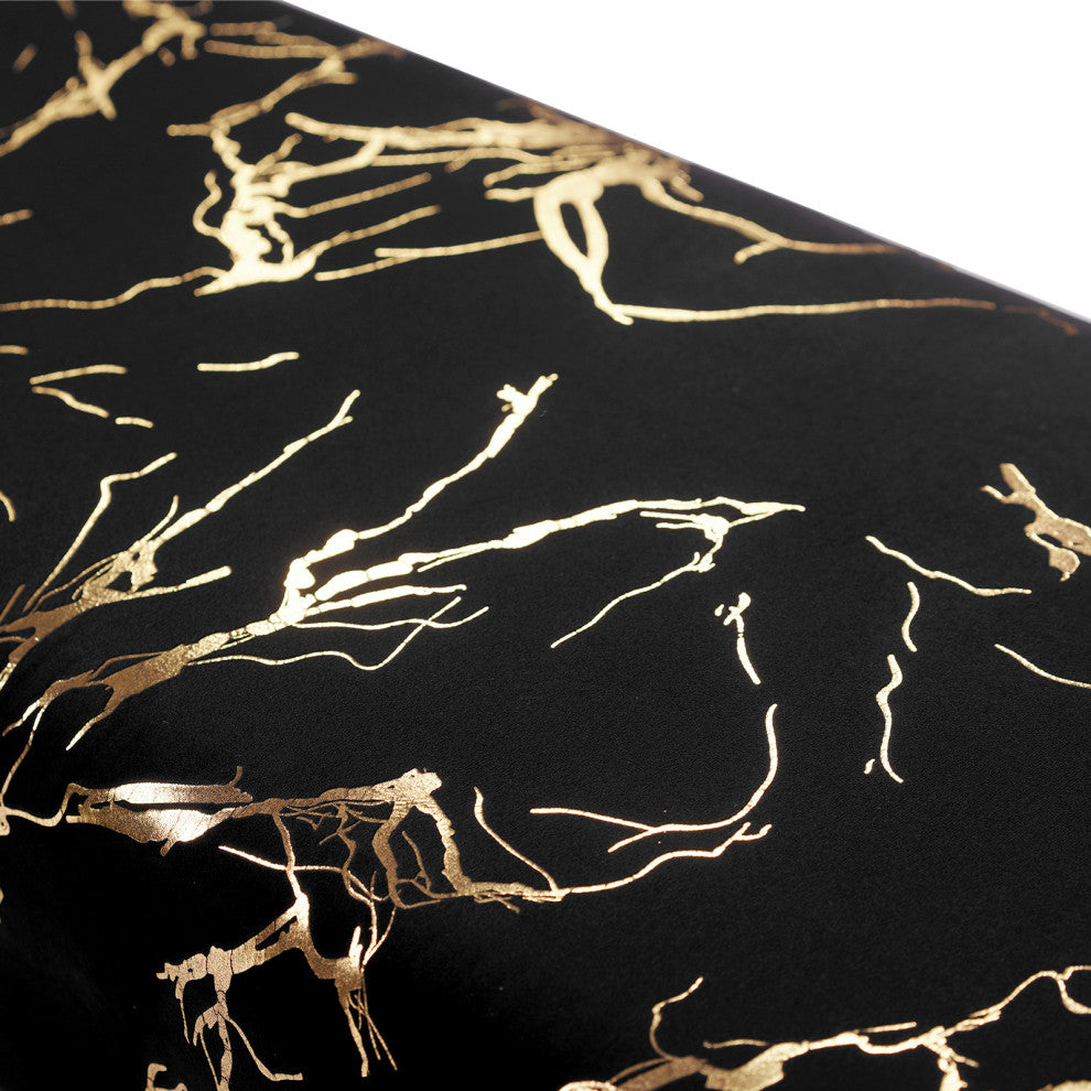 Textured Pattern Velvet Bedroom Bench, Black