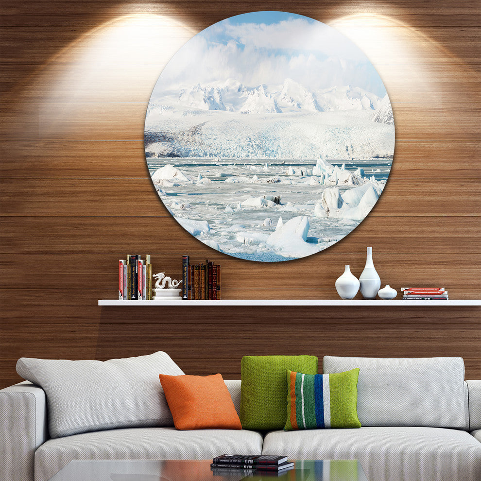 Vatnajokull Glacier In Iceland, Landscape Large Disc Metal Artwork, 23"