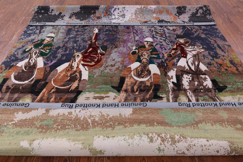 Polo Hand Knotted Wool and Silk Rug 8' 0" X 10' 2" Q9103