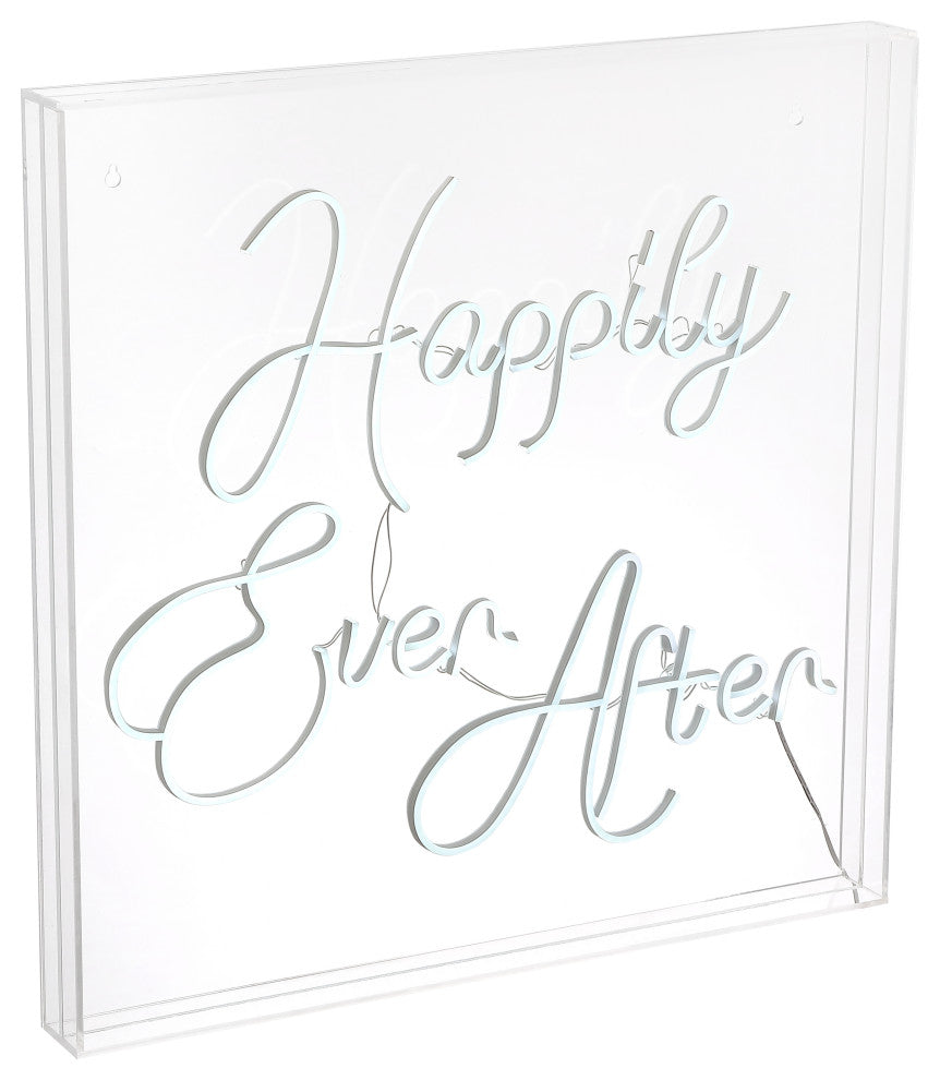 Happily Ever After 23.63" Square Acrylic Box USB Operated LED Neon Light, White