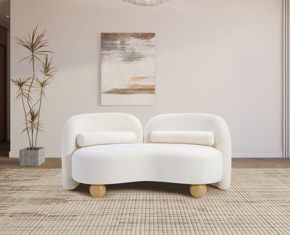 Daphne Upholstered Chair/Loveseat/Sofa, Cream, Chenille Fabric, Loveseat