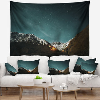 Fire in Rugged Mountains Landscape Wall Tapestry, 60"x50"