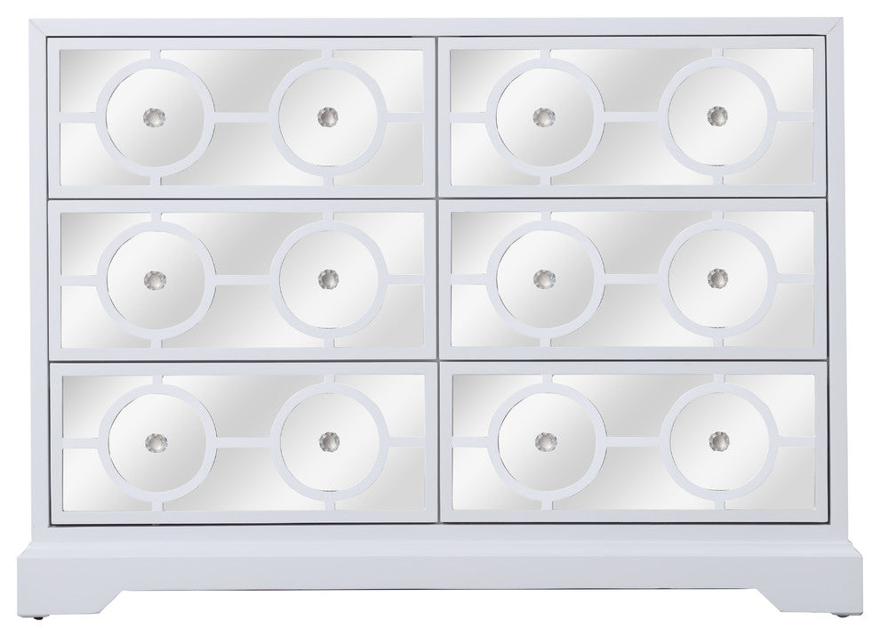 48" Mirrored 6 Drawer Cabinet, White