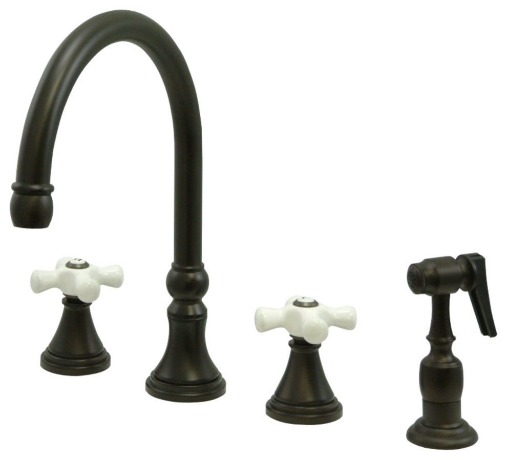 Kingston Brass Widespread Kitchen Faucet With Brass Sprayer, Oil Rubbed Bronze