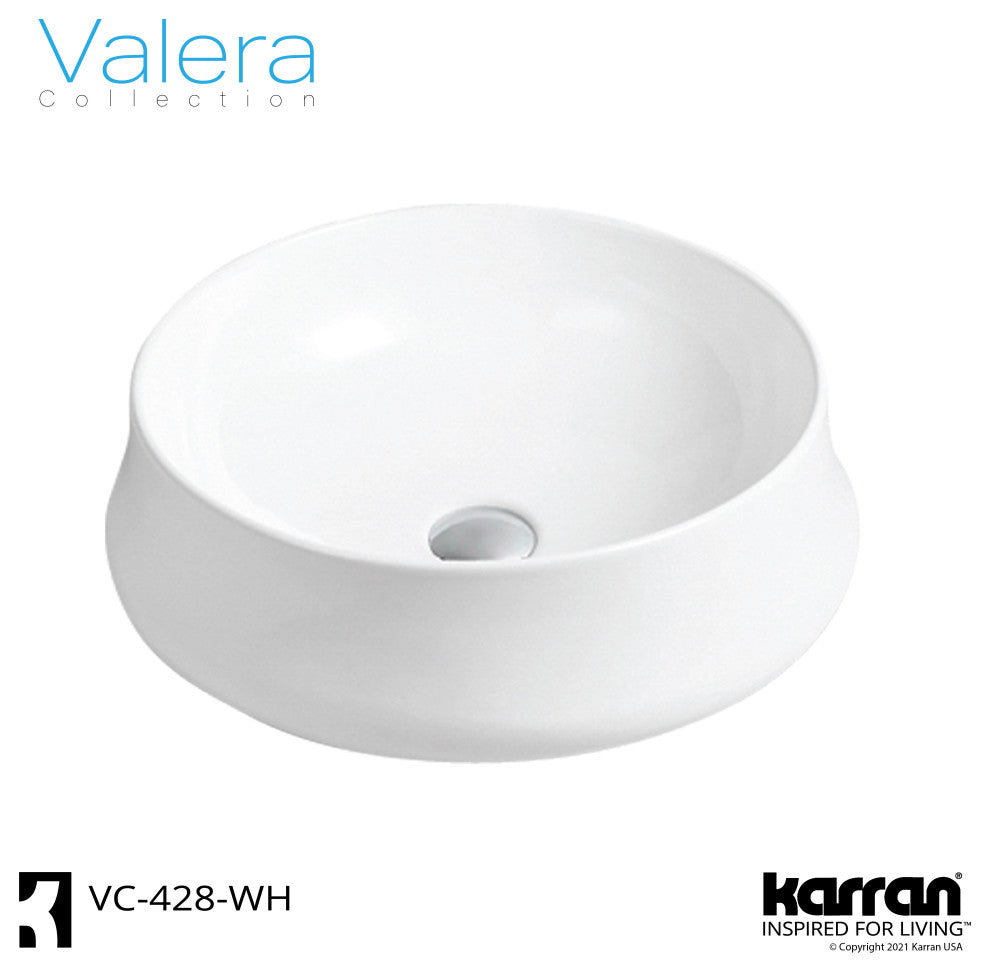 Karran VC-428-WH Valera 18" Vitreous China Vessel Bathroom Sink, White