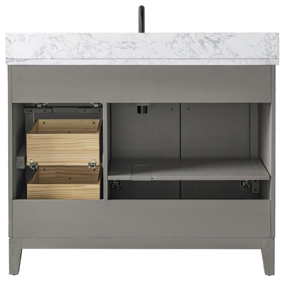 Vanity Art Bathroom Vanity with Engineered Marble Top and Sink, Driftwood Gray, 42", Matte Black