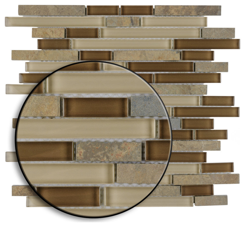 Tessera Piano Glass and Stone Mosaic Wall Tile, Brixton, Brixton