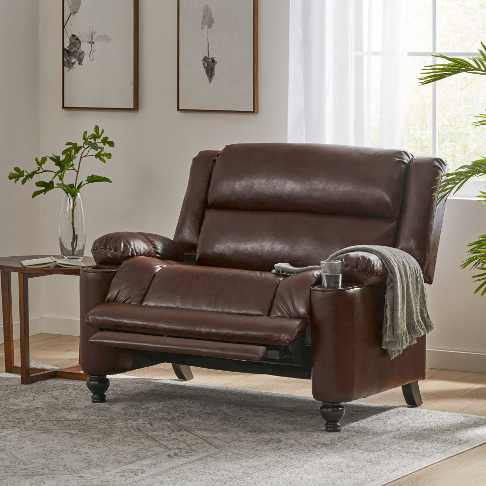 Upham Faux Leather Oversized Pushback Recliner, Dark Brown/Espresso
