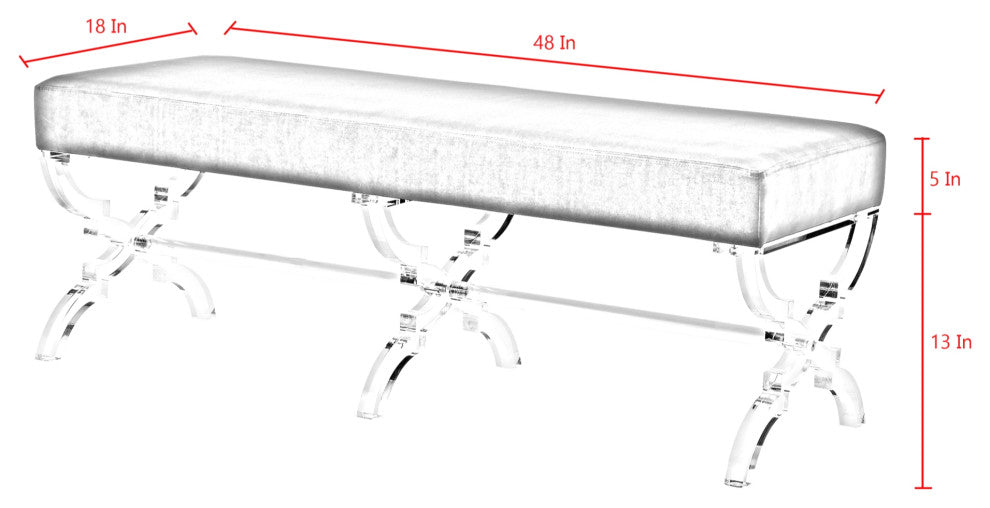 Enzo Velvet Acrylic X-Leg Bench, Navy