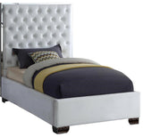 Maklaine 58.5'H x 44'W x 81.5'D Solid Wood and Velvet Twin Bed in White