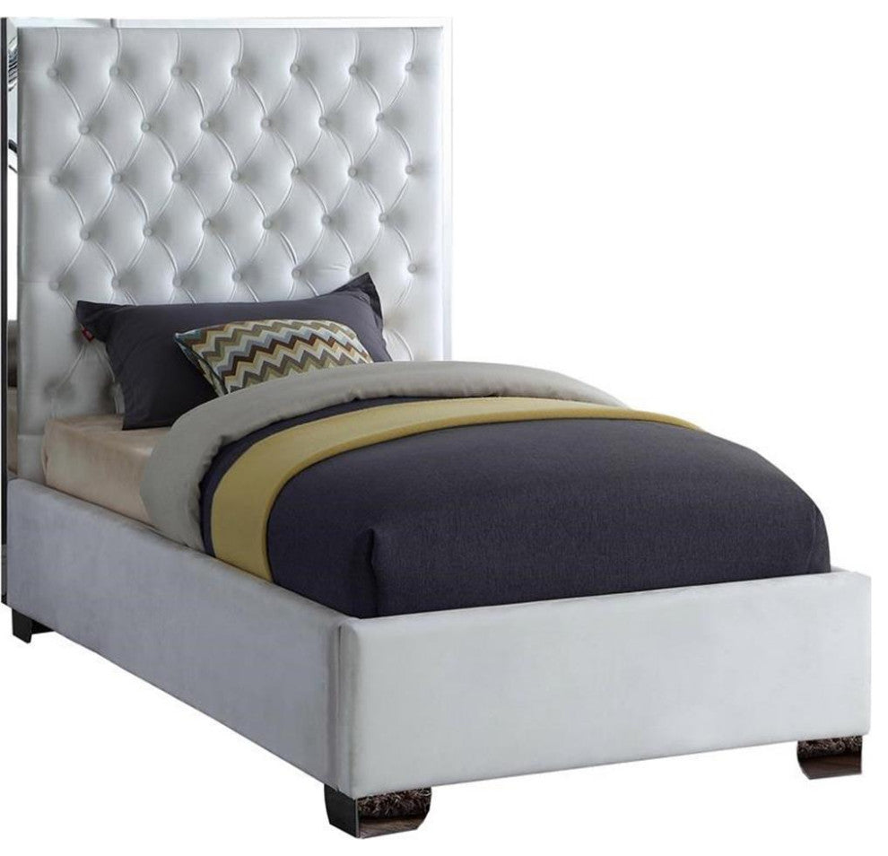 Maklaine 58.5'H x 44'W x 81.5'D Solid Wood and Velvet Twin Bed in White