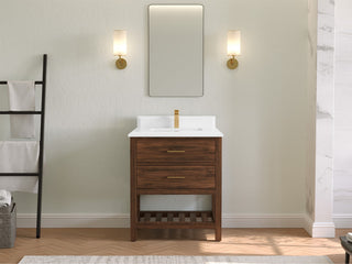 Parker Teak 30" Single Sink Bath Vanity in Dark Walnut 1.5" White Quartz