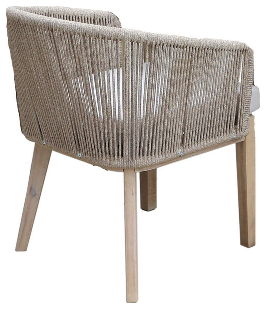 Benzara BM287768 Set of 2 Dining Chairs, Acacia Wood Frame, Beige Woven Rope