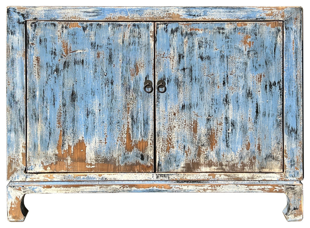 Distressed Blue 2 Doors Credenza Sideboard Console Table Cabinet