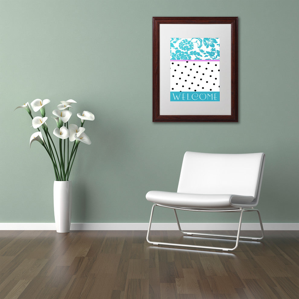 Color Bakery 'Teal Dots' Matted Framed Art, Wood Frame, White Mat, 16x20