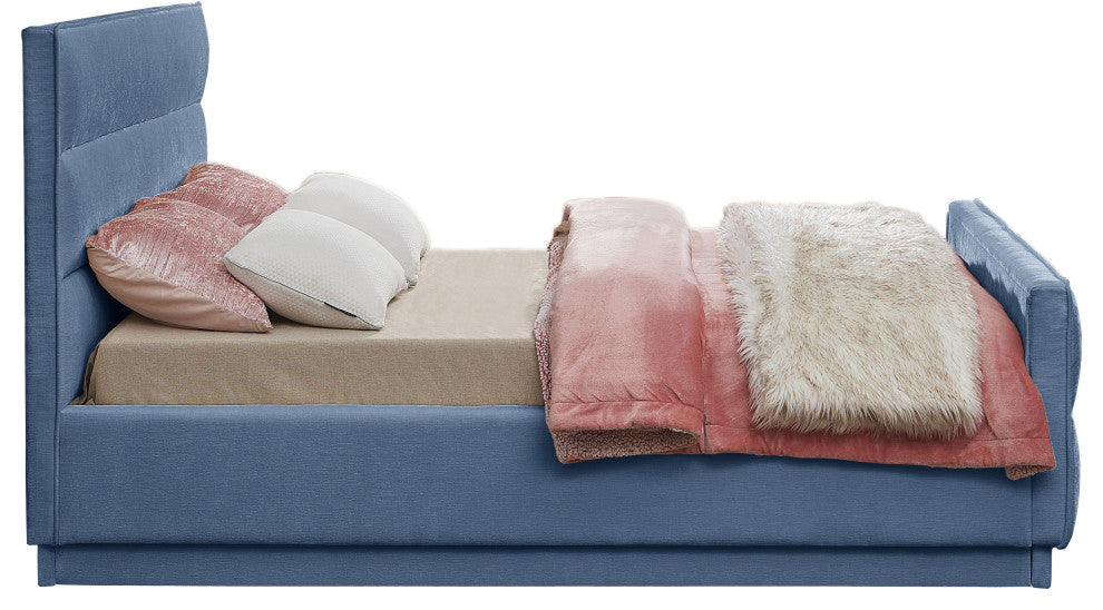 Paxton Chenille Fabric Upholstered Bed, Blue, Full