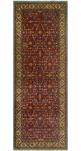 Fine Vintage Distressed Meyramgu Navy/Red Runner, 3'8 x 10'1
