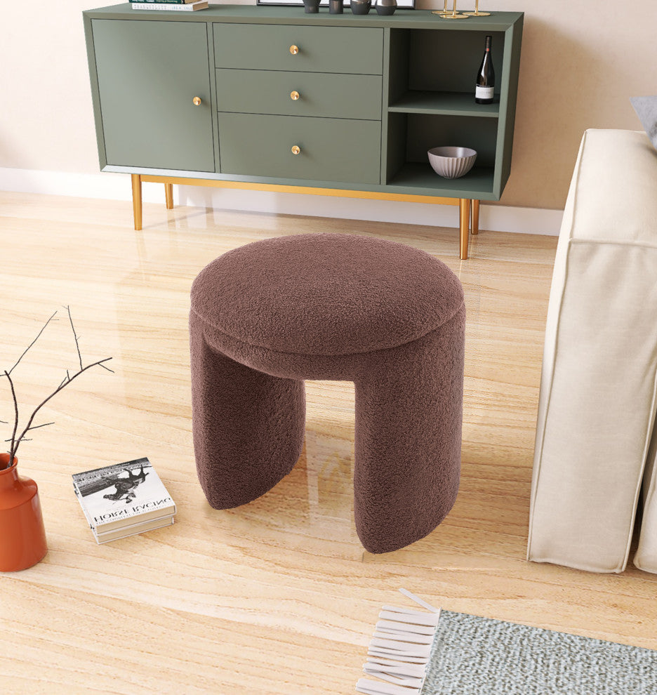 Bowen Faux Shearling Teddy Fabric Ottoman/Stool, Brown