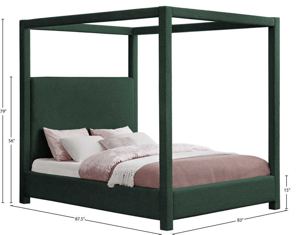 Eden Boucle Fabric Upholstered Bed, Green, King