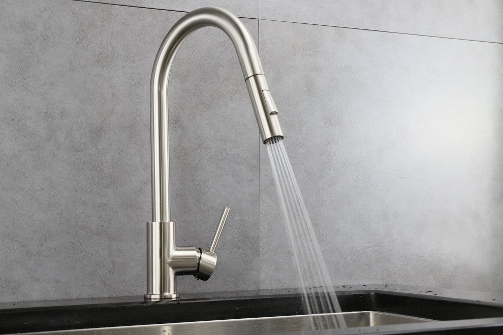 Olivi Brass Kitchen Faucet, Pull Out Sprayer, Brushed Nickel Finish