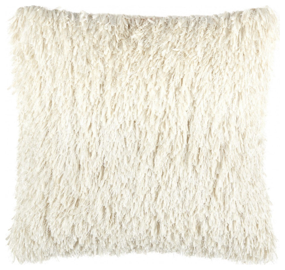 Square Ivory Shag Throw Pillow