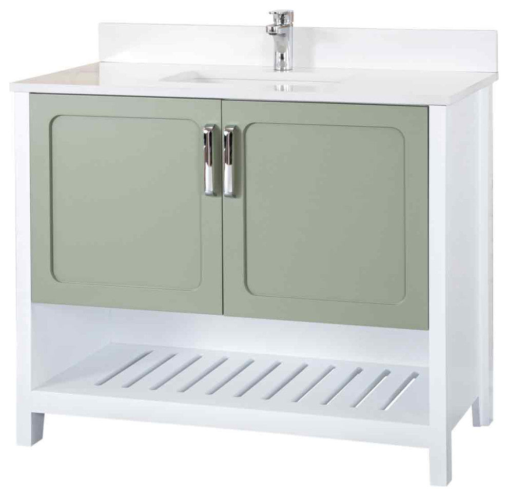 Florin Collection 42" Bathroom Vanity With Sink, Mirror, Countertop, Green