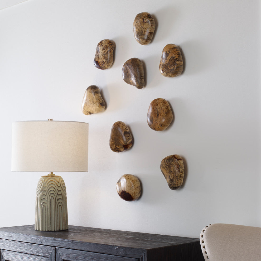 Uttermost 04324 Pebbles Blonde Wood Wall Decor Set of 9