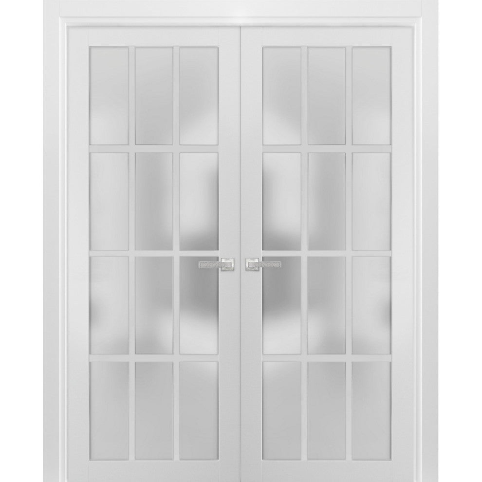 Interior French Double Frosted Glass Doors | Felicia 3312 White Silk  -60x80