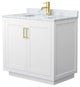 36" Single Bath Vanity, White, White Carrara Countertop, Sink, Gold Trim