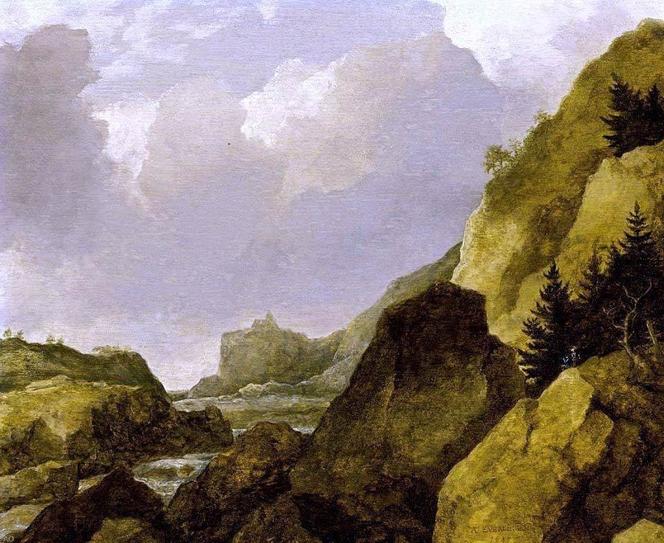 Allaert Van Everdingen Scandinavian Rocky River Landscape Gallery Wrapped Canvas