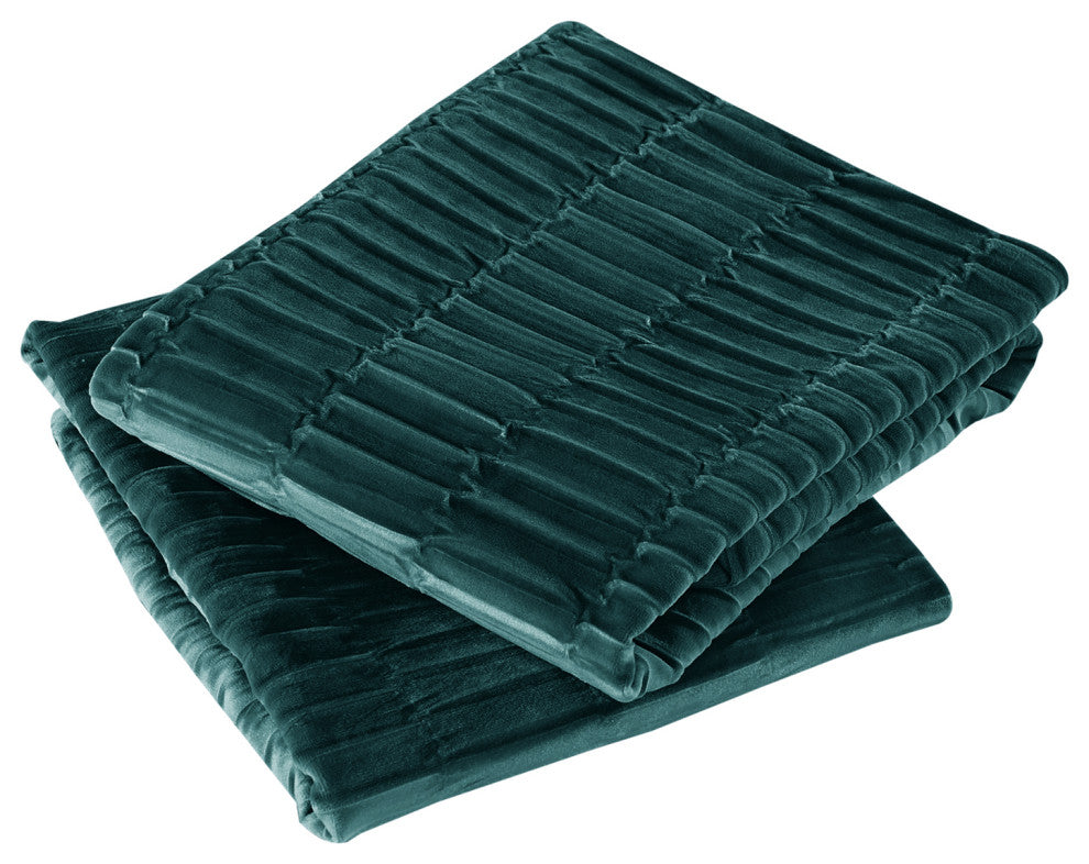 Pleated Velvet Pillow Covers, Set of 2, Sapphire, 14"x26"