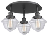 Oxford-3 Light 18" Flush Mount-Matte Black, Clear Glass Shade