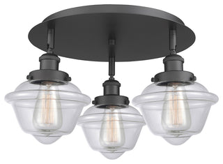 Oxford-3 Light 18" Flush Mount-Matte Black, Clear Glass Shade