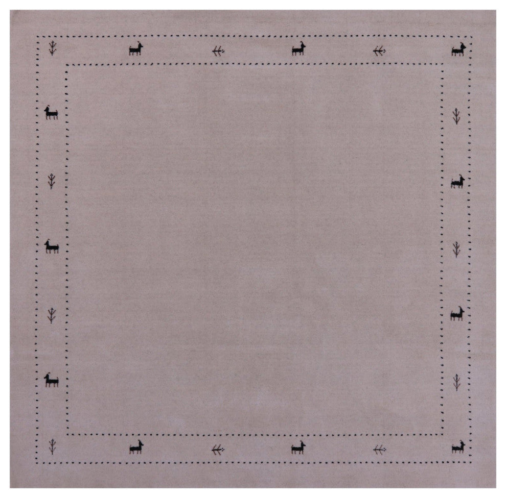 6' Square Persian Gabbeh Hand Knotted Rug - Q15236