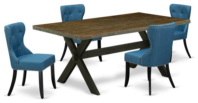 X677Si121-5, 5-Piece Dinette Set, 4 Chairs, Table Top and Wooden Cross Legs