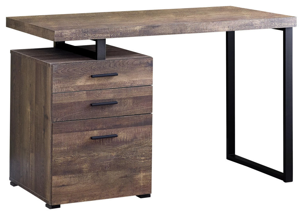 Contemporary Desk, 2 Storage Drawers & Filing Drawer, Reclaimed Wood Finish