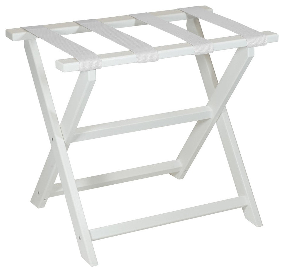 HomeRoots Earth Friendly White Folding Luggage Rack With White Straps
