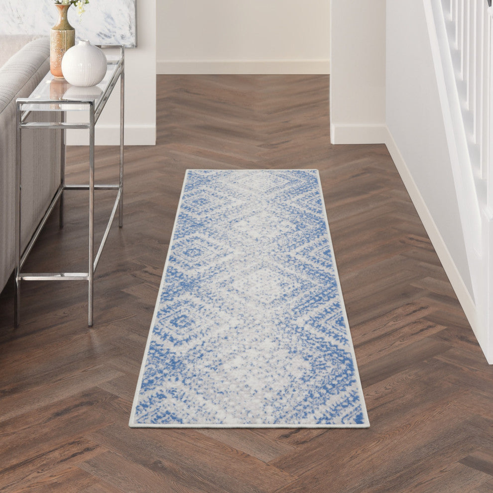 6' X 9' Light Blue Geometric Dhurrie Area Rug