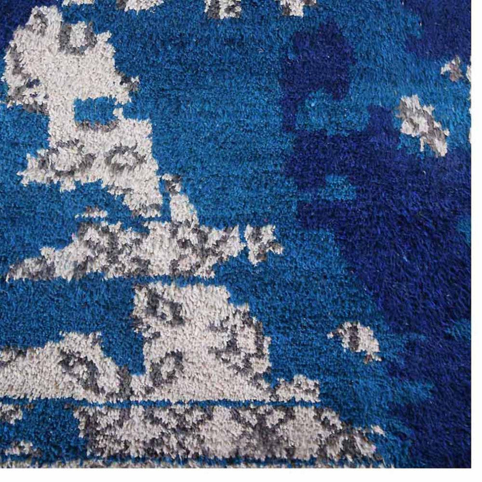 Hand Knotted Silk Area Rug Abstract Blue Beige