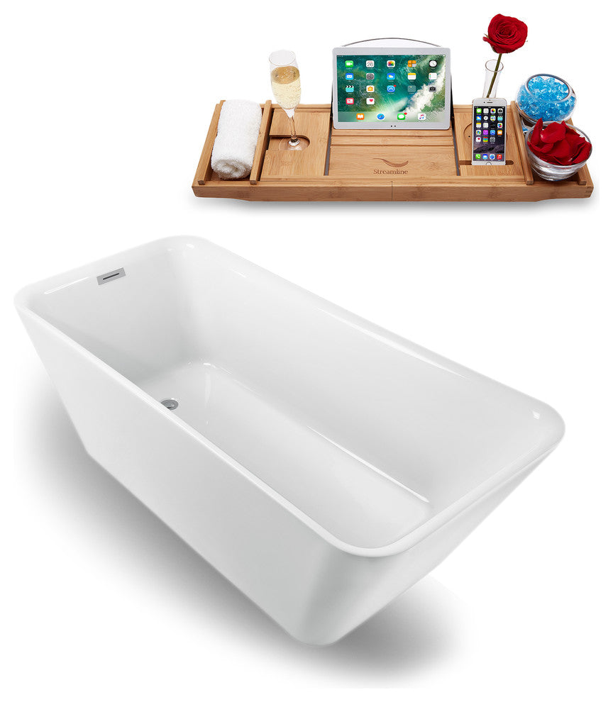 67" Streamline Freestanding Tub and Tray With Internal Drain