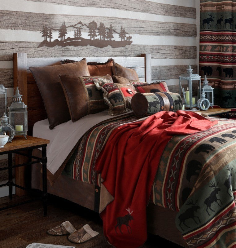 Backwoods Black Bear Striped Bedding Set, Twin