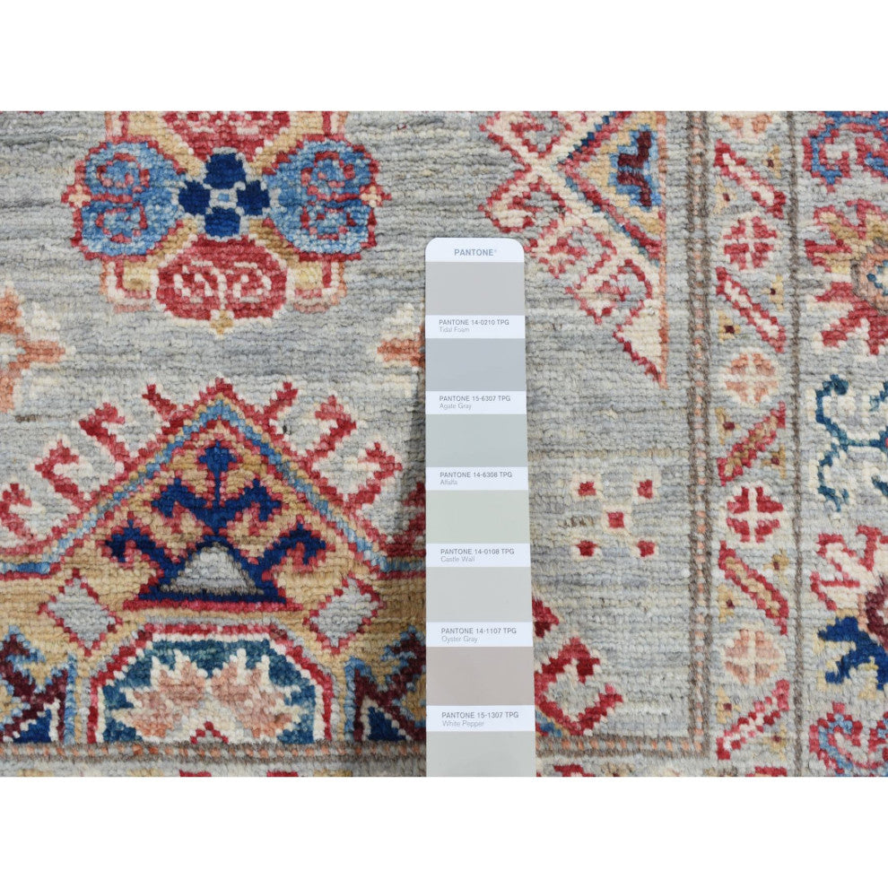 Light Gray Afghan Super Kazak Geometric Design Hand Knotted Wool Rug 2'10"x8'