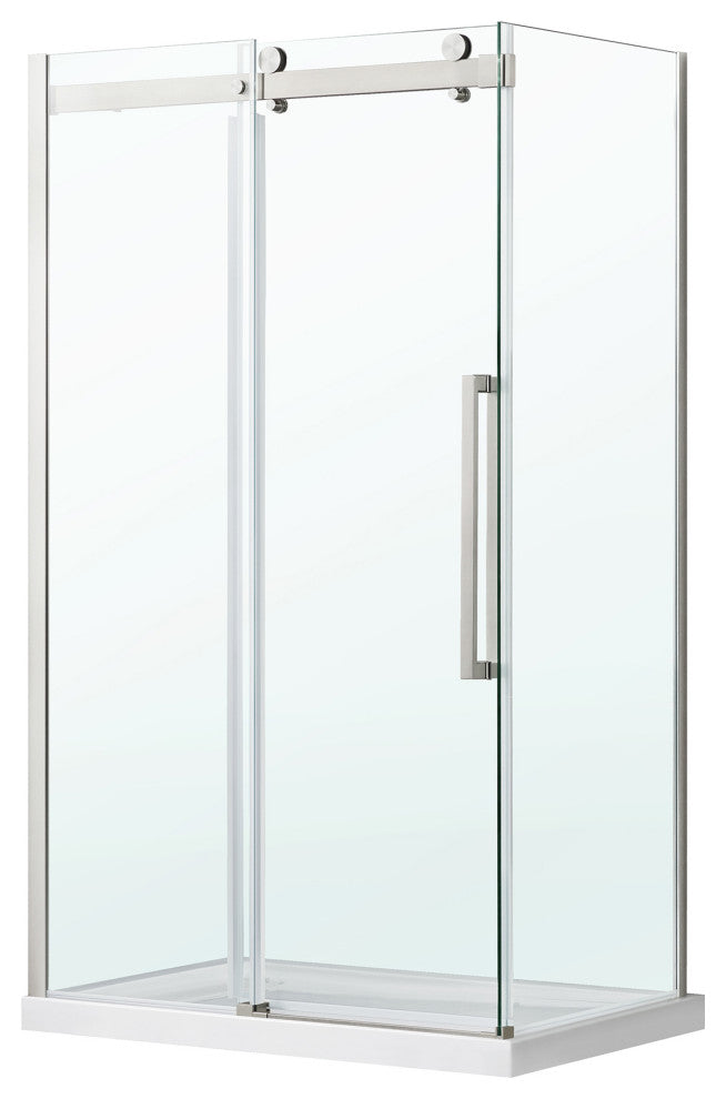 Bel Soft-Close Satin Nickel 48" Frameless Sliding Soft Close Shower Door