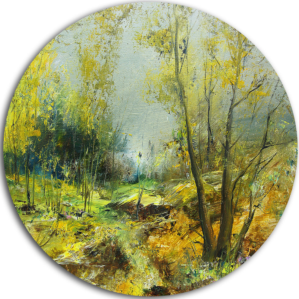 Green Yellow Forest, Landscape Disc Metal Artwork, 11"