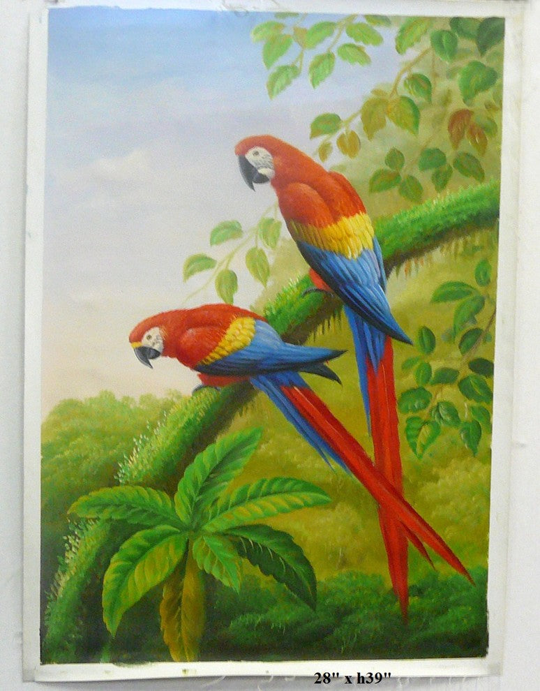 Oil Paint Canvas Art 2 Parrots Wall Decor