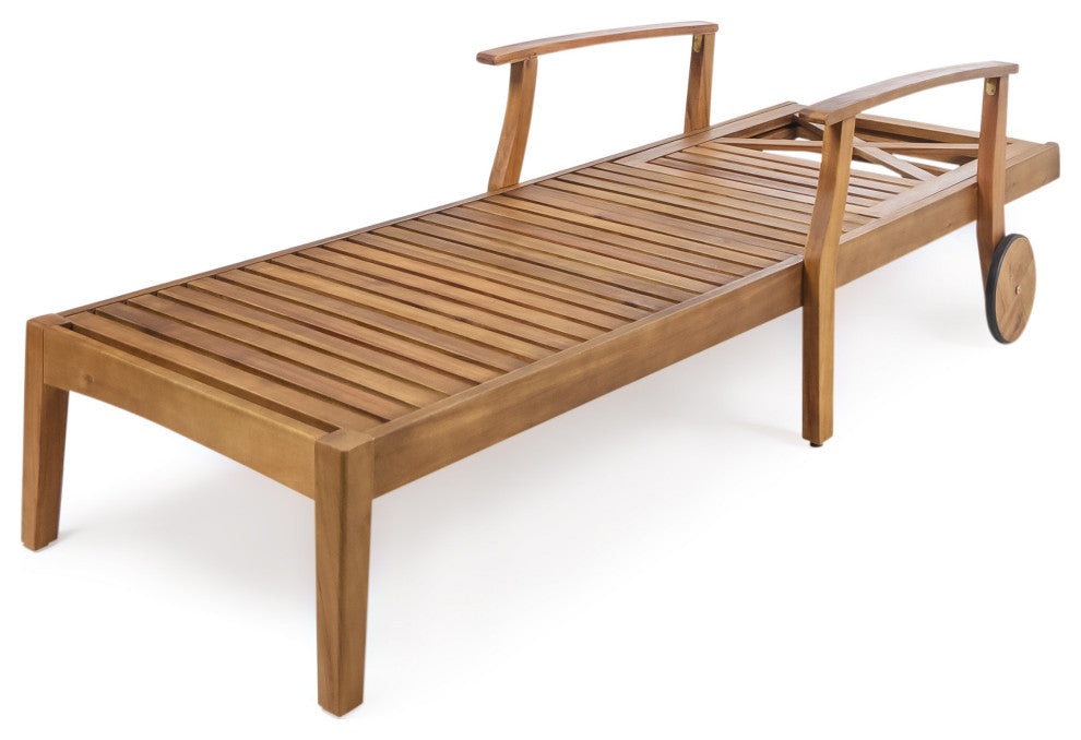 GDF Studio Thalia Outdoor Teak Finished Acacia Wood Chaise Lounge, Set of 2